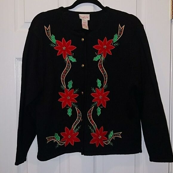 Crystal Kobe poinsettia  cardigan Sz. PL NWOT - Picture 1 of 4